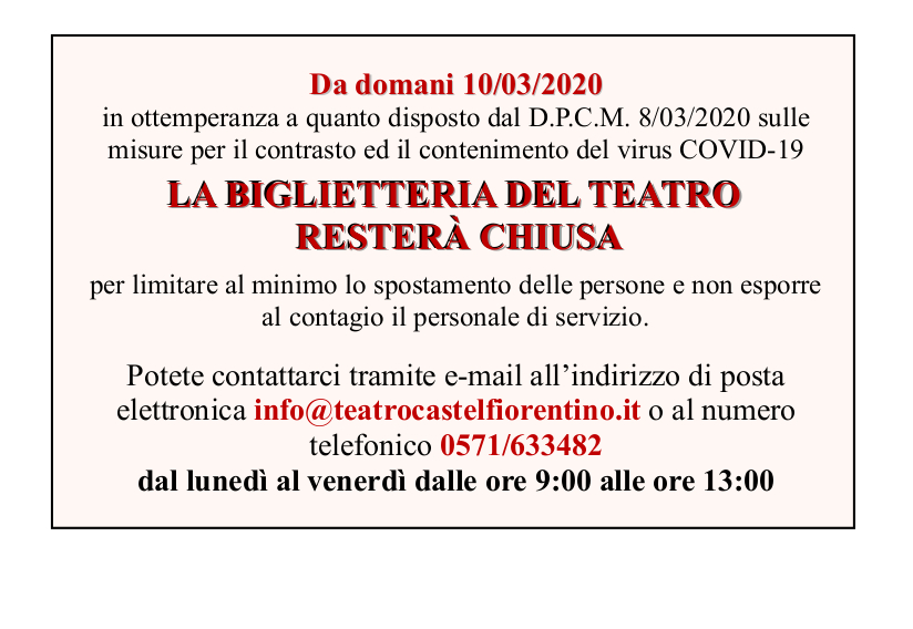 ATTENZIONE!!! chiusura momentanea biglietteria
